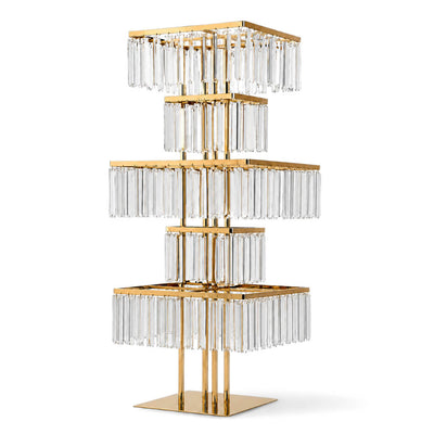 5-Tier Gold Crystal Pendant Chandelier Table Centerpiece 40" – Metal Flower Stand with Square Frame and Hanging Crystals - thumbnail number 1