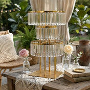3-tier gold crystal pendant chandelier centerpiece on an outdoor patio table - thumbnail number 7