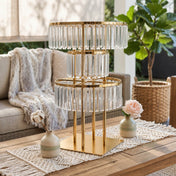 3-tier gold crystal pendant chandelier centerpiece on an outdoor patio table - thumbnail number 8