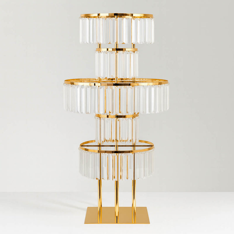 5-Tier Gold Crystal Pendant Table Centerpiece Chandelier 40" – Round Metal Vase Pedestal with Hanging Crystals - thumbnail number 1