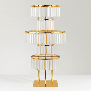 5-Tier Gold Crystal Pendant Table Centerpiece Chandelier 40" – Round Metal Vase Pedestal with Hanging Crystals