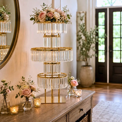 5-Tier Gold Crystal Pendant Table Centerpiece Chandelier 40" – Round Metal Vase Pedestal with Hanging Crystals - thumbnail number 5