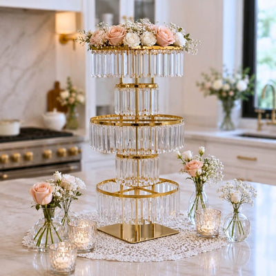 5-Tier Gold Crystal Pendant Table Centerpiece Chandelier 40" – Round Metal Vase Pedestal with Hanging Crystals - thumbnail number 7