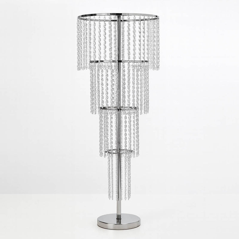 Acrylic Beaded 4-Tier Chandelier Centerpiece – 4ft Round Metal Floral Stand for Weddings and Events - thumbnail number 1