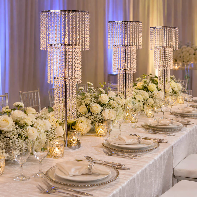 Acrylic Beaded 4-Tier Chandelier Centerpiece – 4ft Round Metal Floral Stand for Weddings and Events - thumbnail number 4