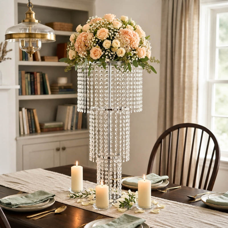 Acrylic Beaded 4-Tier Chandelier Centerpiece – 4ft Round Metal Floral Stand for Weddings and Events - thumbnail number 7