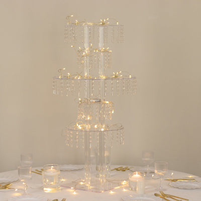 39" Tall 5-Tier Acrylic Chandelier Flower Stand with Hanging Crystals – Clear Table Centerpiece Display Tower - thumbnail number 2