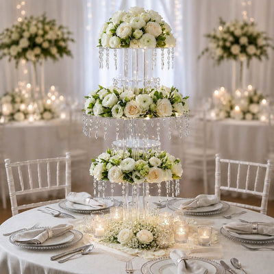 39" Tall 5-Tier Acrylic Chandelier Flower Stand with Hanging Crystals – Clear Table Centerpiece Display Tower - thumbnail number 3