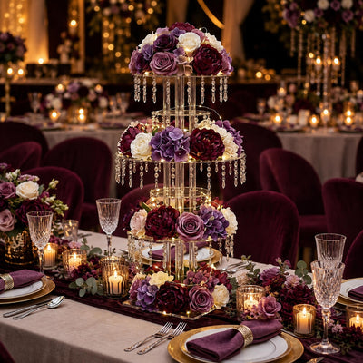 39" Tall 5-Tier Acrylic Chandelier Flower Stand with Hanging Crystals – Clear Table Centerpiece Display Tower - thumbnail number 4
