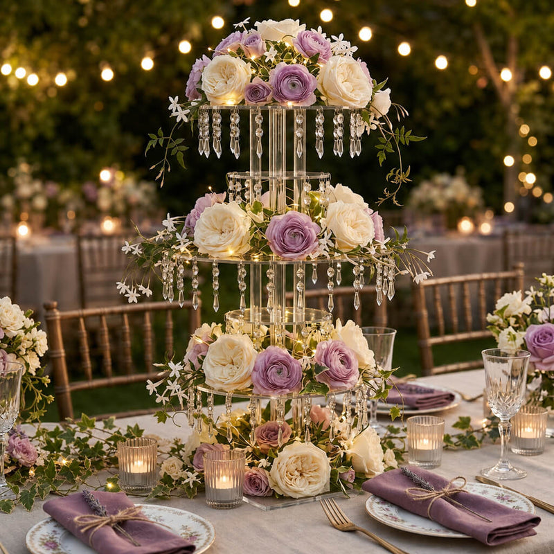 39" Tall 5-Tier Acrylic Chandelier Flower Stand with Hanging Crystals – Clear Table Centerpiece Display Tower - thumbnail number 5