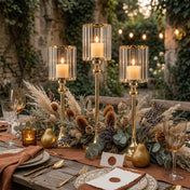 Gold Crystal Pendant Hurricane Candle Holders in event centerpiece - thumbnail number 3