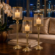 Gold Crystal Pendant Hurricane Candle Holders in city view living room - thumbnail number 7