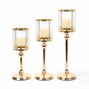 Gold Crystal Pendant Hurricane Candle Holders set of 3 with candles - thumbnail number 2
