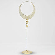 4.5ft Gold Metal Candle Holder Stand – Crystal Beaded Half Moon Basket Design with Round Base - thumbnail number 1
