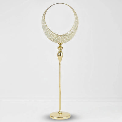 4.5ft Gold Metal Candle Holder Stand – Crystal Beaded Half Moon Basket Design with Round Base - thumbnail number 1