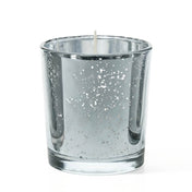 White unscented candle in shiny silver mercury glass candle holder - thumbnail number 1