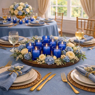 Richland Votive Candles & Eastland Colored Votive Holders Set of 144 - White - Citronella Scented - Blue Style - thumbnail number 5