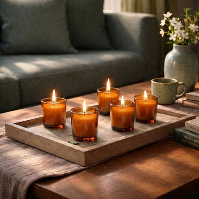 Richland Votive Candles & Eastland Colored Votive Holders Set of 144 - White - Fresh Laundry Scented - Amber Style - thumbnail number 6