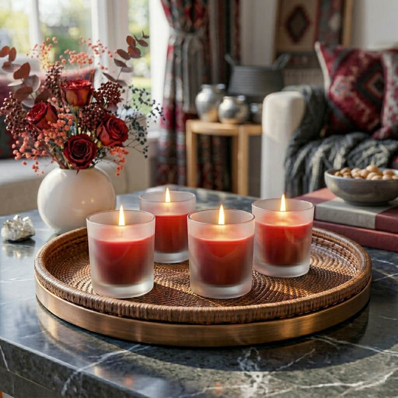 Richland Votive Candles & Eastland Frosted Votive Holders Set of 12 - Red - Unscented - thumbnail number 8