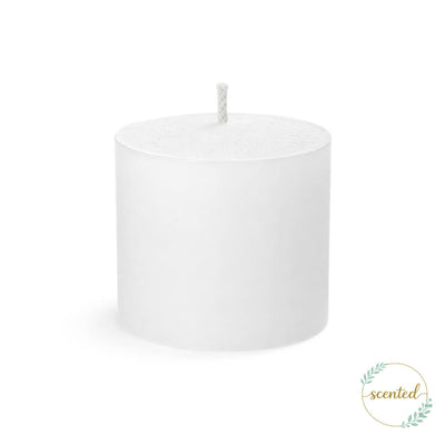 White citronella scented pillar candle with exposed wick on white background - thumbnail number 3