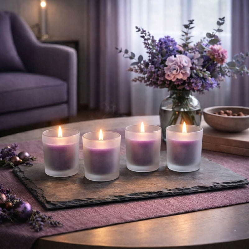 Richland Votive Candles & Eastland Frosted Votive Holders Set of 72 - Purple - Unscented - thumbnail number 8