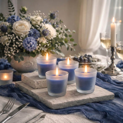Richland Votive Candles & Eastland Frosted Votive Holders Set of 12 - Navy Blue - Unscented - thumbnail number 6
