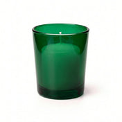Green glass votive holder with white unscented candle - thumbnail number 1