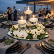 Eastland Octagon Mirror and Cylinder Vase Centerpiece with Richland 3" Floating Candles Set of 84 - White - 8 Inch Size - thumbnail number 4