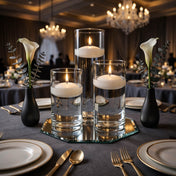 Eastland Octagon Mirror and Cylinder Vase Centerpiece with Richland 3" Floating Candles Set of 84 - White - 8 Inch Size - thumbnail number 5