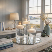 Eastland Octagon Mirror and Cylinder Vase Centerpiece with Richland 3" Floating Candles Set of 84 - White - 8 Inch Size - thumbnail number 7