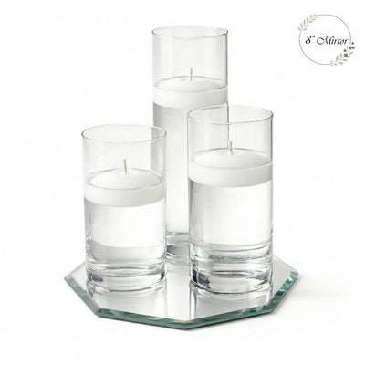 Eastland Octagon Mirror and Cylinder Vase Centerpiece with Richland 3" Floating Candles Set of 84 - White - 8 Inch Size