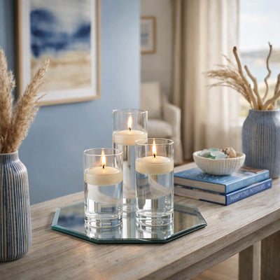 Eastland Octagon Mirror and Cylinder Vase Centerpiece with Richland 3" Floating Candles Set of 7 - thumbnail number 88