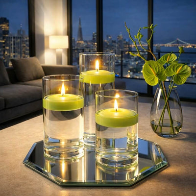 Eastland Octagon Mirror and Cylinder Vase Centerpiece with Richland 3" Floating Candles Set of 7 - thumbnail number 75