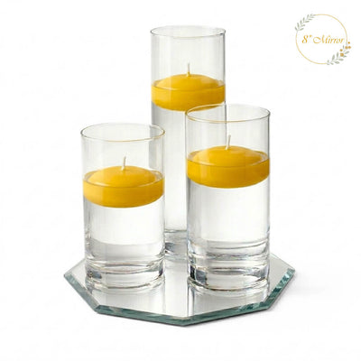 Eastland Octagon Mirror and Cylinder Vase Centerpiece with Richland 3" Floating Candles Set of 84 - Yellow - 8 Inch Size