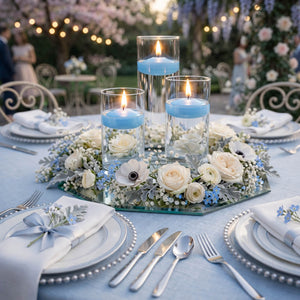 Eastland Round Mirror and Cylinder Vase Centerpiece with Richland 3" Floating Candles Set of 7