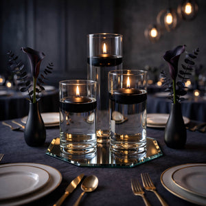 Eastland Round Mirror and Cylinder Vase Centerpiece with Richland 3" Floating Candles Set of 7