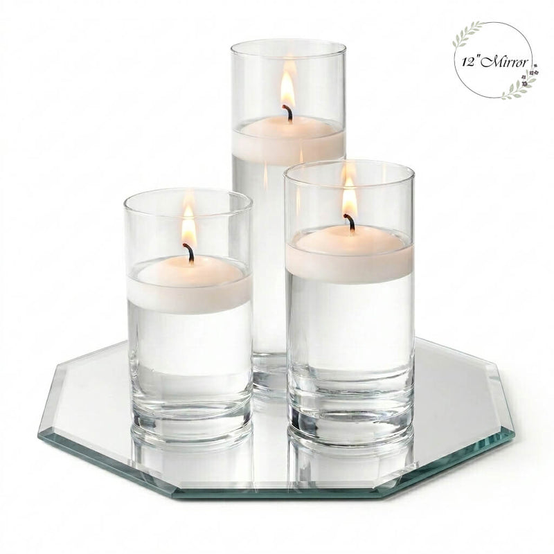 Eastland Octagon Mirror and Cylinder Vase Centerpiece with Richland 3" Floating Candles Set of 7 - thumbnail number 4
