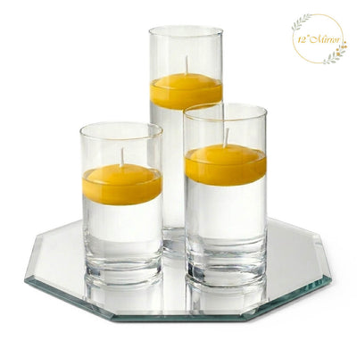 Eastland Octagon Mirror and Cylinder Vase Centerpiece with Richland 3" Floating Candles Set of 84 - Yellow - 12 Inch Size