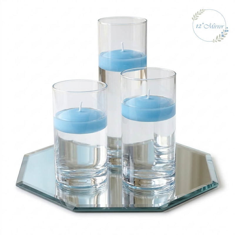 Eastland Octagon Mirror and Cylinder Vase Centerpiece with Richland 3" Floating Candles Set of 84 - thumbnail number 18