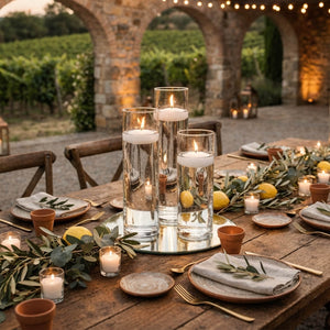 Eastland Round Mirror and Cylinder Vase Centerpiece with Richland 3" Floating Candles Set of 7