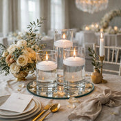 Eastland Round Mirror and Cylinder Vase Centerpiece with Richland 3" Floating Candles Set of 84 - White - 8 Inch Size - thumbnail number 4