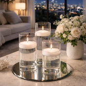 Eastland Round Mirror and Cylinder Vase Centerpiece with Richland 3" Floating Candles Set of 84 - White - 8 Inch Size - thumbnail number 7