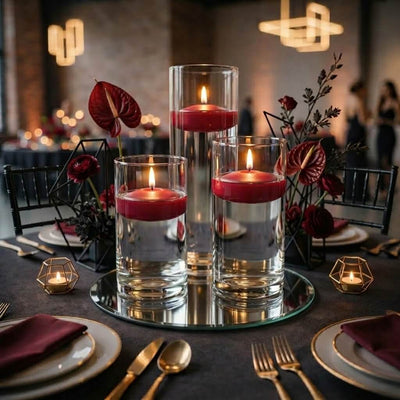 Eastland Round Mirror and Cylinder Vase Centerpiece with Richland 3" Floating Candles Set of 7 - thumbnail number 105