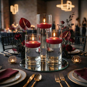 Eastland Round Mirror and Cylinder Vase Centerpiece with Richland 3" Floating Candles Set of 7