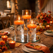 Eastland Round Mirror and Cylinder Vase Centerpiece with Richland 3" Floating Candles Set of 84 - Orange - 8 Inch Size - thumbnail number 5