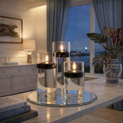 Eastland Round Mirror and Cylinder Vase Centerpiece with Richland 3" Floating Candles Set of 84 - Black - 8 Inch Size - thumbnail number 6
