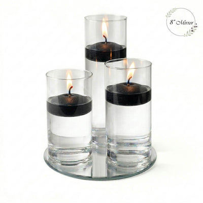 Eastland Round Mirror and Cylinder Vase Centerpiece with Richland 3" Floating Candles Set of 84 - Black - 8 Inch Size - thumbnail number 2
