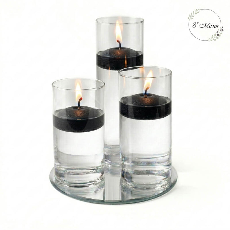 Eastland Round Mirror and Cylinder Vase Centerpiece with Richland 3" Floating Candles Set of 84 - Black - 8 Inch Size - thumbnail number 2