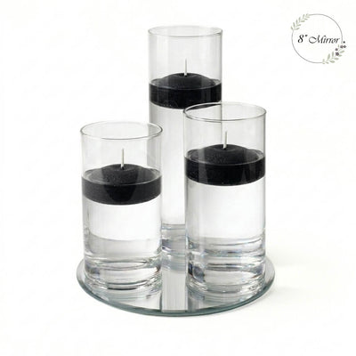 Eastland Round Mirror and Cylinder Vase Centerpiece with Richland 3" Floating Candles Set of 84 - Black - 8 Inch Size