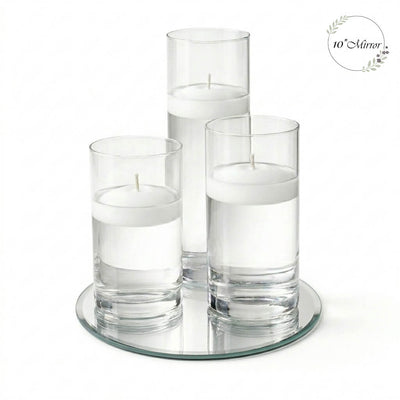 Eastland Round Mirror and Cylinder Vase Centerpiece with Richland 3" Floating Candles Set of 7 - thumbnail number 3